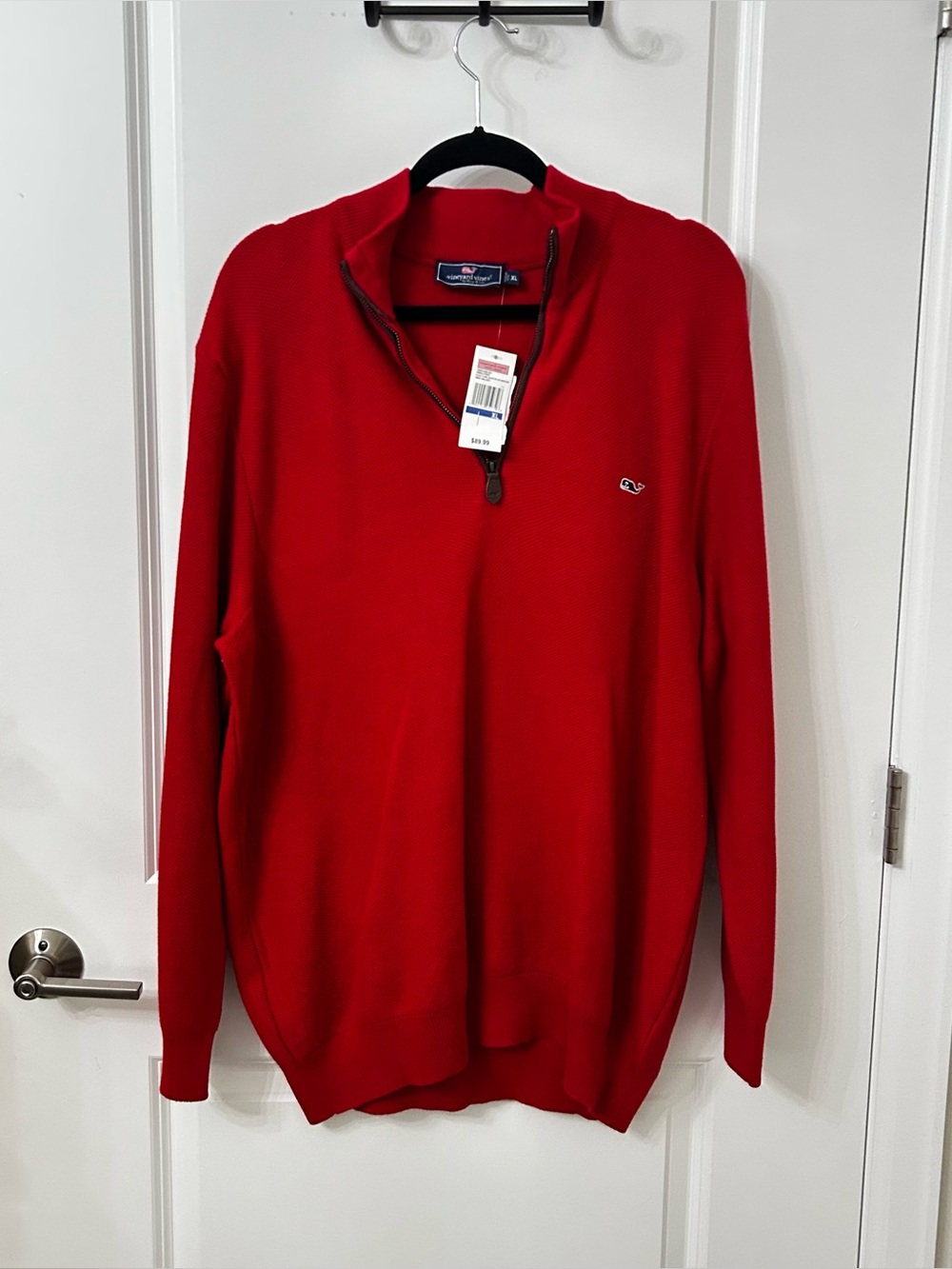NWT Vineyard Vines Menโs Red Quarter-Zip Sweater XL Tall